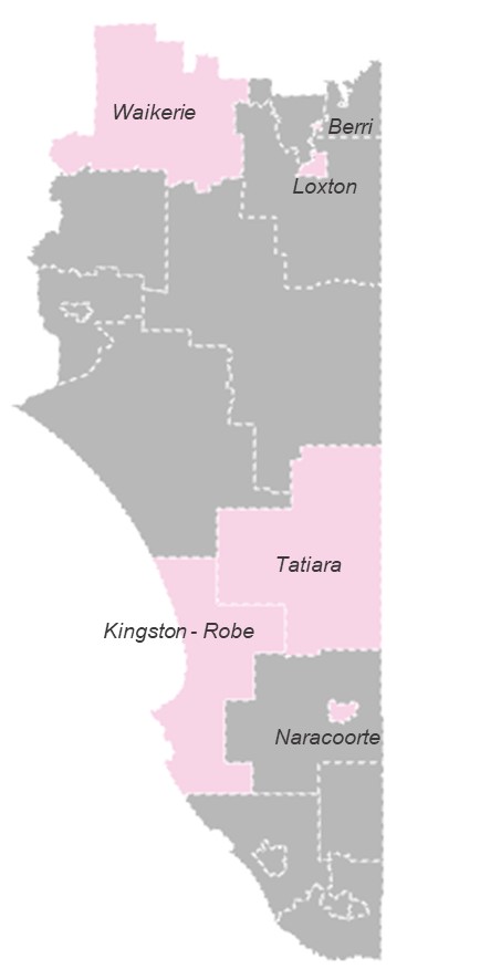 Estimated preschool unmet demand for 2032 by SA2 in Region 8 (Riverland, Limestone Coast).