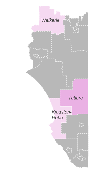 Estimated preschool unmet demand for 2032 by SA2 in Region 8 (Riverland, Limestone Coast).