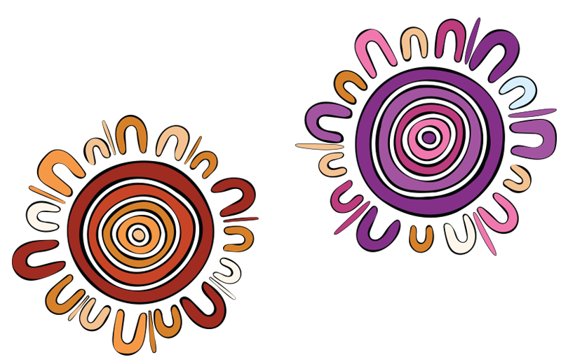 Series of concentric circles and symbols representing family and community