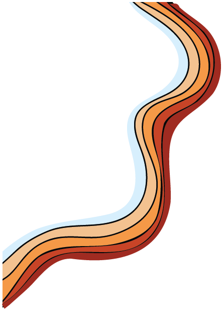 Linework graphic depicting landscape and Country