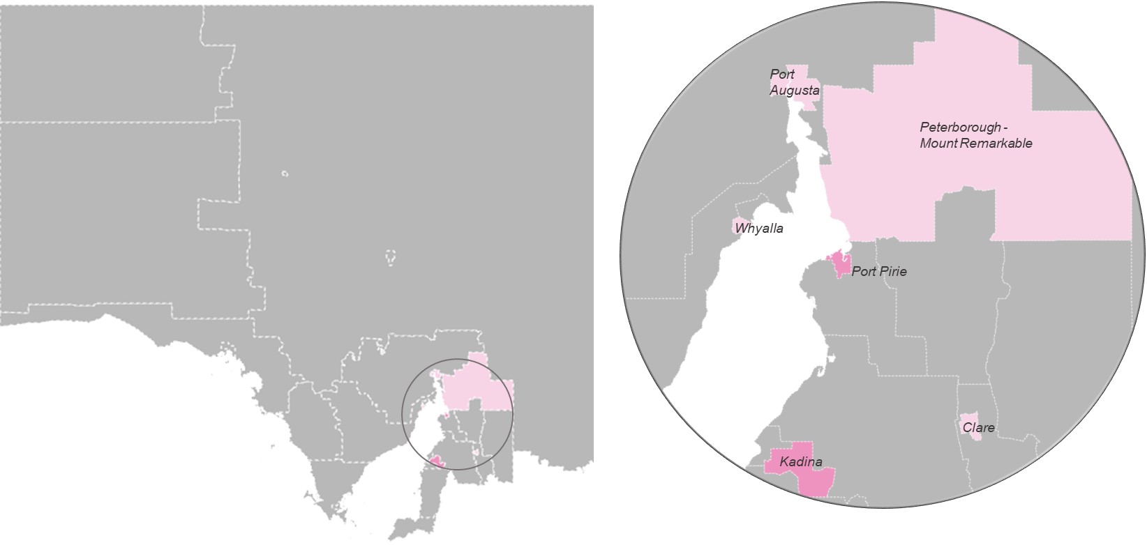 Estimated preschool unmet demand for 2032 by SA2 in Region 7 (Yorke Peninsula, Eyre Peninsula, Outback).